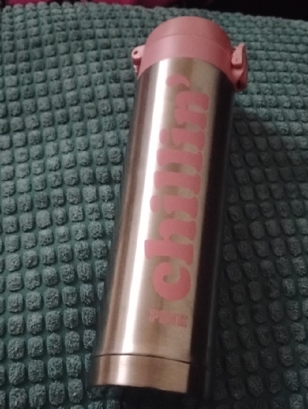 PINK Victoria's Secret Metallic Rose Gold Travel Tumbler with Pink Lid
